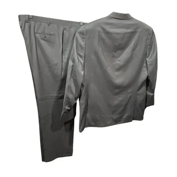Calvin Klein Mens Gray 2-Piece Suit 46L Jacket & Pants 100% Wool Classic Fit - Picture 16 of 16